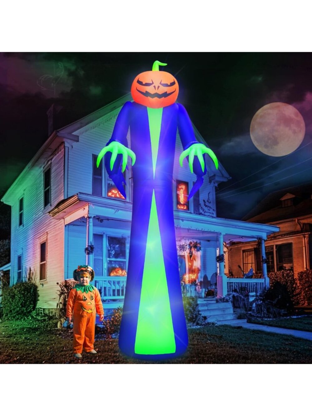 Giant 12Ft Halloween Inflatable Pumpkin Yard Decor with LED Lights for Outdoor